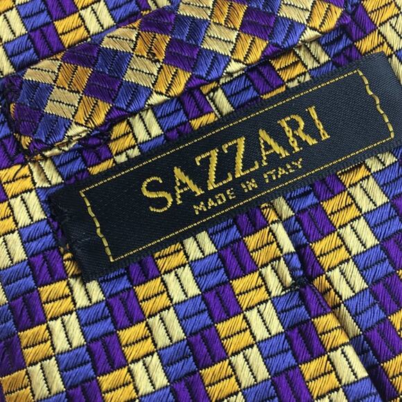 SAZZARA BLUE, PURPLE, GOLD, YELLOW WOVEN SILK NECKTIE - Picture 4 of 10